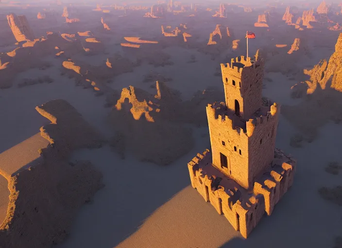 Prompt: overhead view of the great tower of the south in the desert of duhnes medium shot, studio ghibli, pixar and disney animation, sharp, rendered in unreal engine 5, anime key art by greg rutkowski, bloom, dramatic lighting