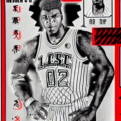 Prompt: A beautiful, highly detailed illustration of the intimidating 'last boss of pro basketball' in an NES instruction manual