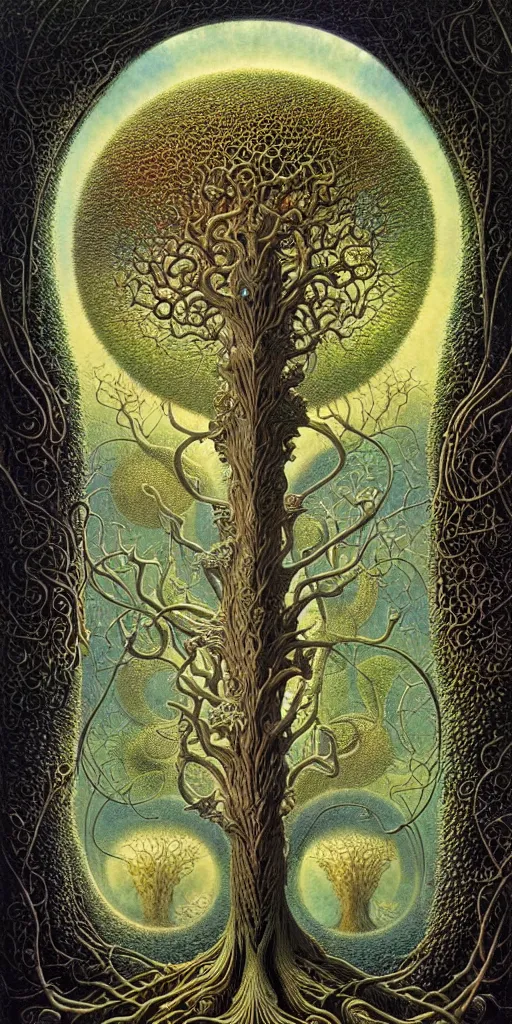 Image similar to tree of life by roger dean and andrew ferez, art forms of nature by ernst haeckel, divine chaos engine, symbolist, visionary, art nouveau, botanical fractal structures, organic, detailed, realistic, surreality