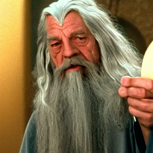 Image similar to a still of Gandalf Bowling as the dude from the movie the big Lebowski