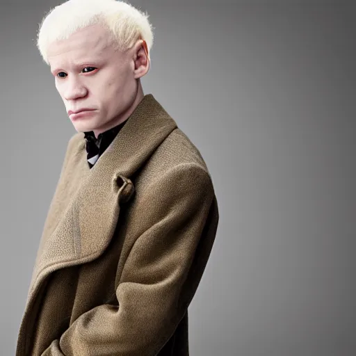 Image similar to color portrait of a middle aged albino male model by emmanuel lubezki