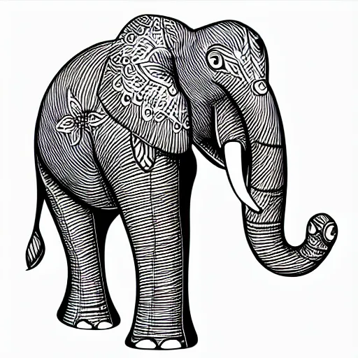 Image similar to Elephant drinking water, drawing for children, LineArt style simple, clean and without much detail.