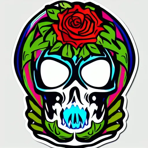 Image similar to scull sticker highly detailed, colorful, illustration, smooth and clean vector curves, no jagged lines, vector art, logo