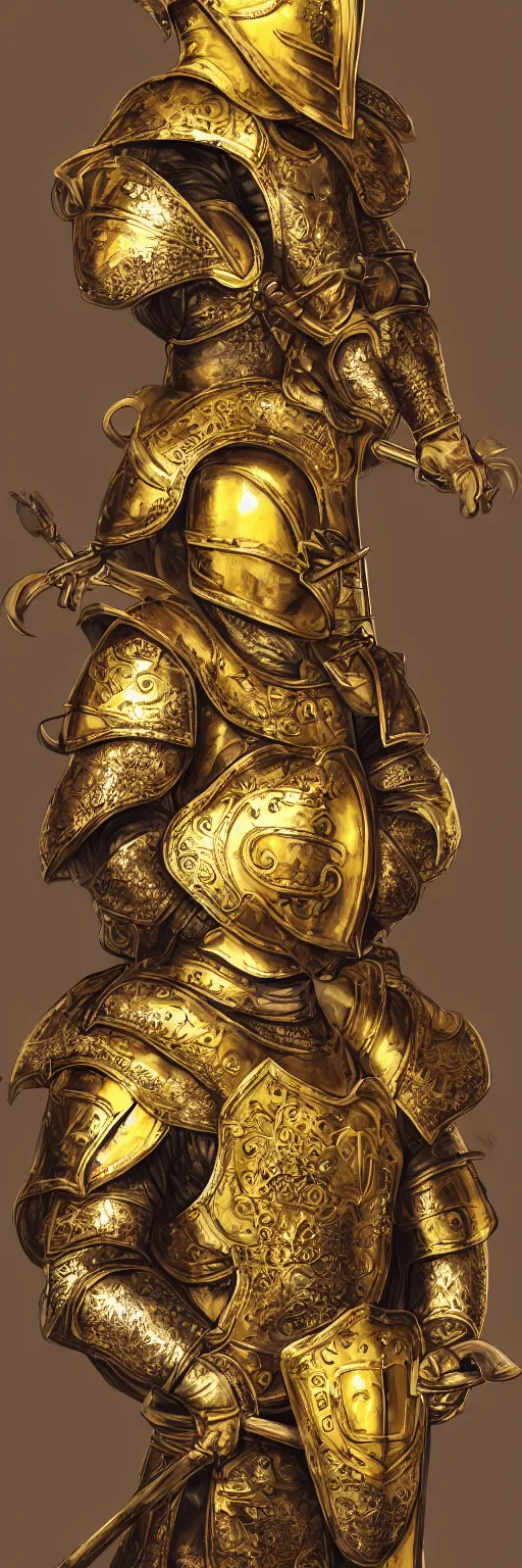 Prompt: man in royal decorated with gold medieval baroque style armor and helmet and big golden cross on his chest rennaisance art style high resolution high detail