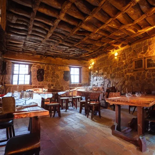 Prompt: photo inside a medieval tavern