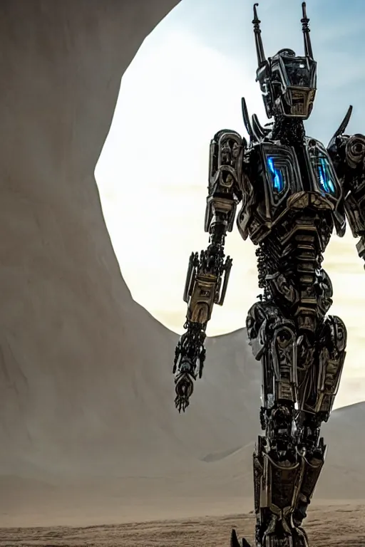 Image similar to cinematic still in westworld and dune movie and pacific rim movie and ps 5 game machine warrior 5, intricate ornate humanoid mecha warrior,