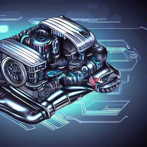 Image similar to car engine, concept, card form, cyberpunk style