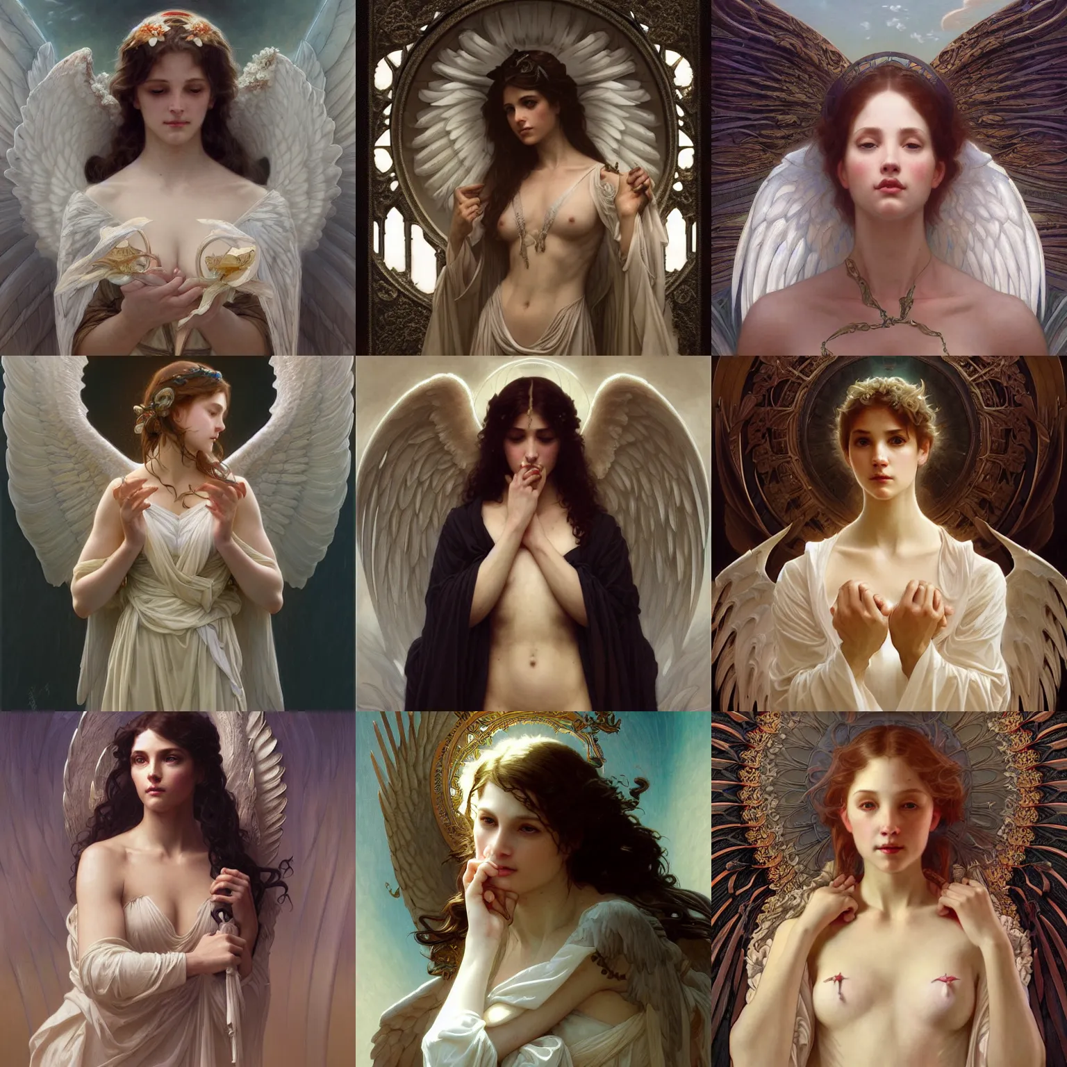 Prompt: whimsical and fantastical portrait of the angel of sorrow and loss, intricate, elegant, highly detailed, digital painting, artstation, concept art, smooth, sharp focus, illustration, art by artgerm and greg rutkowski and alphonse mucha and william - adolphe bouguereau