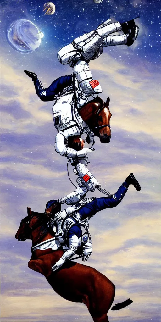 Image similar to astronaut riding horse, upside down