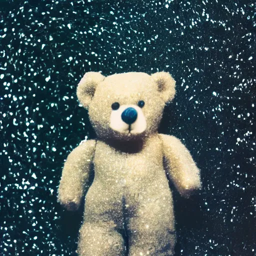 Image similar to a teddy bear made out of glitter and stardust, ultra detailed, cinestill 8 0 0