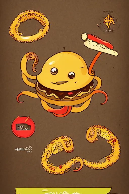 Prompt: illustration of a cheeseburger as an octopus, poster, highly detailed, 8 k, fine lines, trending on artstation