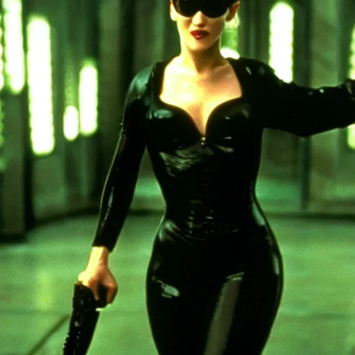 Image similar to movie scene from the matrix, marilyn monroe as carrie - anne moss