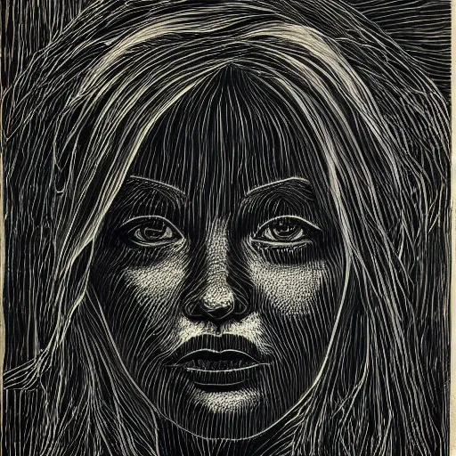 Prompt: portrait of a woman, scratchboard style
