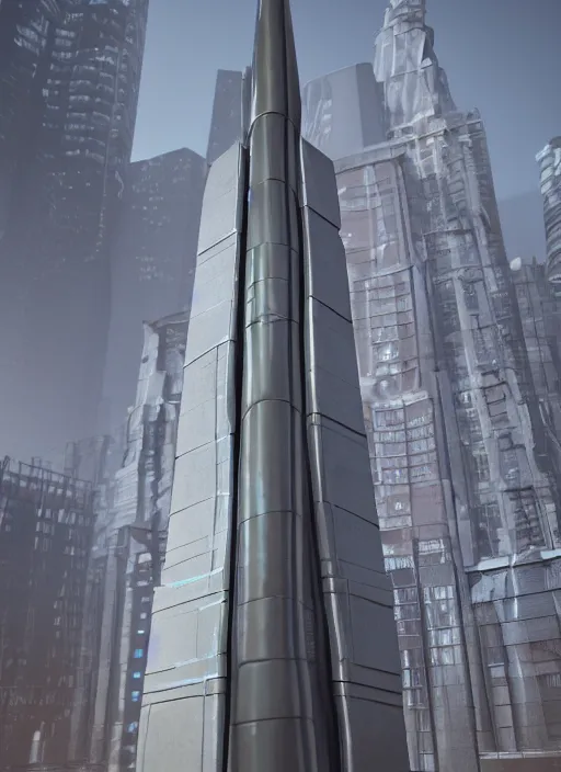 Prompt: highly detailed architecture render of a futuristic metallic stele standing in city, archdaily, made in unreal engine 4