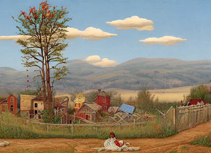 Prompt: folk art, lowbrow, matte painting, 3 - d highly detailed, in the style of anna mary robertson moses,