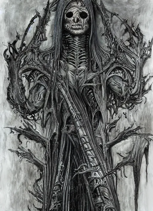 Image similar to orlando bloom, necronom v, painting by h. r. giger