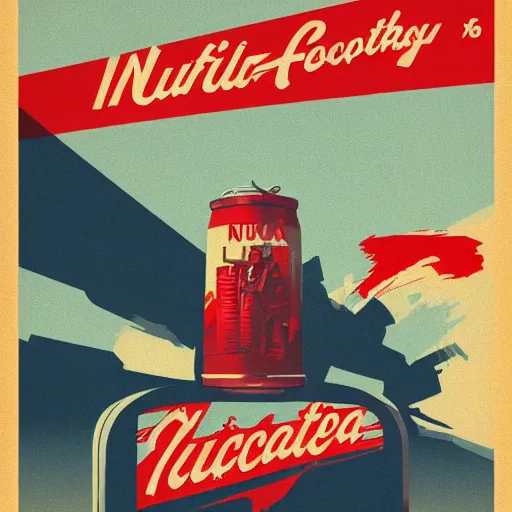 Image similar to fallout 4 advertisement poster of nuka cola, astonishing detail, smooth lines