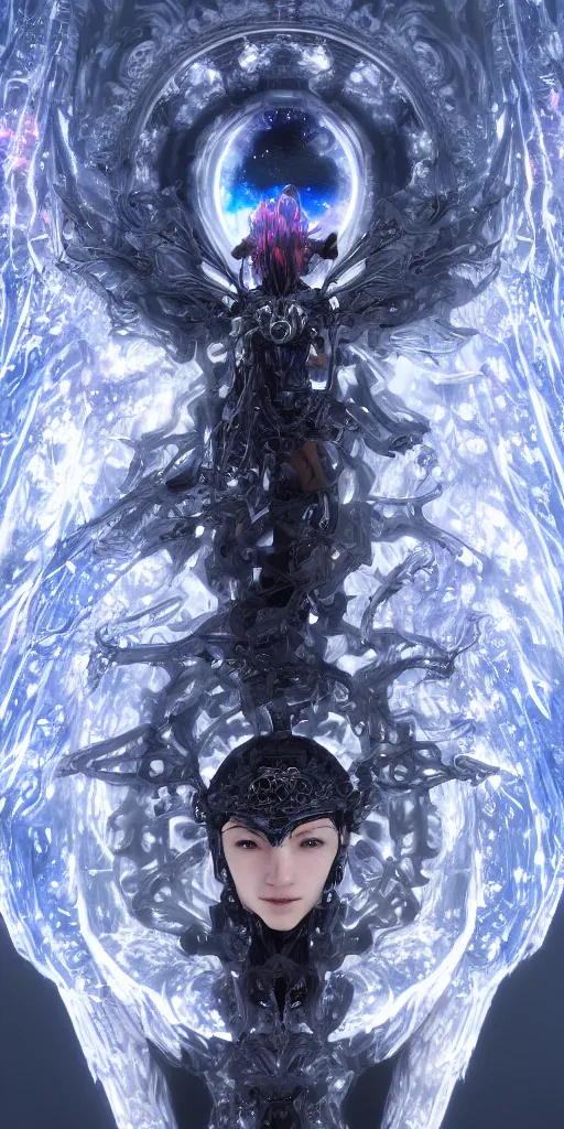 Image similar to heartbreaking portrait of cosmic angel at the entrance of a stunning portal to the universe by yoji shinkawa, yoshitaka amano, james jean, sense of wonder, intricate beautiful cosmic opal filigree details, 8 k octane render, cinematic lighting,