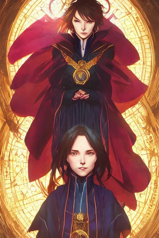 Prompt: anime key visual of a beautiful young female doctor strange, marvel comics, spells, magic, intricate, magical village, stunning, highly detailed, digital painting, artstation, smooth, hard focus, illustration, art by artgerm and greg rutkowski and alphonse mucha