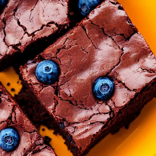 Prompt: chocolate brownie with blueberries, studio photography, 4 k