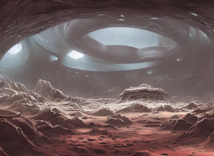 Image similar to matte painting of the inside of an alien hive,