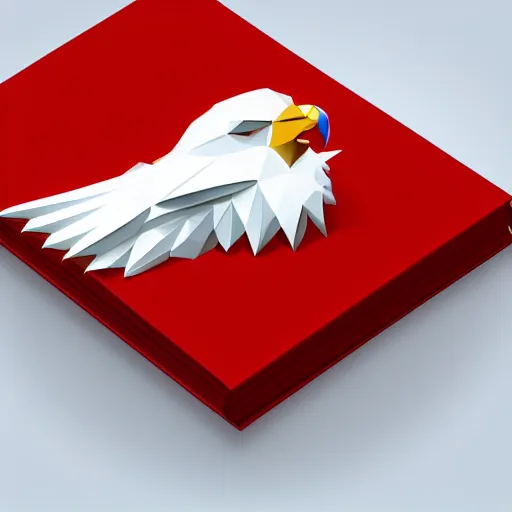 Image similar to low poly, vector, white eagle icon, in a book, red background, cgsociety, artstation, octane render