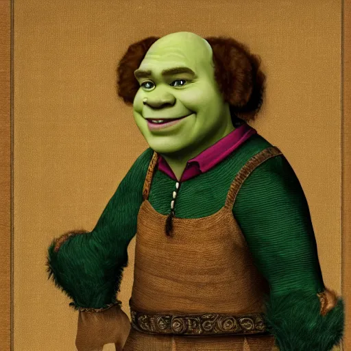 Image similar to shrek, tudor portrait, highly detailed,