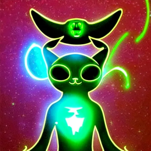 Image similar to Horned cat circuitboard alien, green laser light energy, uncanny devil creature, intelligent and cunning