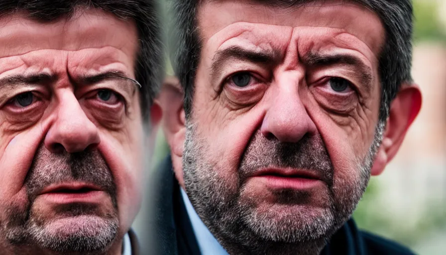 Image similar to hyper-realistic and anamorphic 2010s movie still close-up portrait of Jean-Luc Melenchon, by Paolo Sorrentino, Leica SL2 50mm, beautiful color, high quality, high textured, detailed face