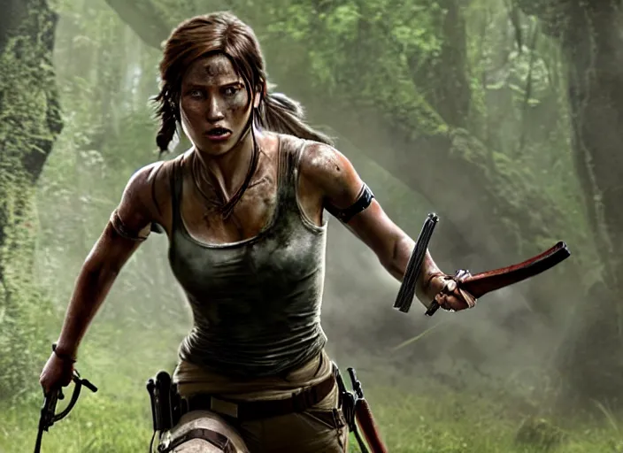 Image similar to film still of!!!! daisy edgar - jones!!! as lara croft in new tomb raider movie, 8 k