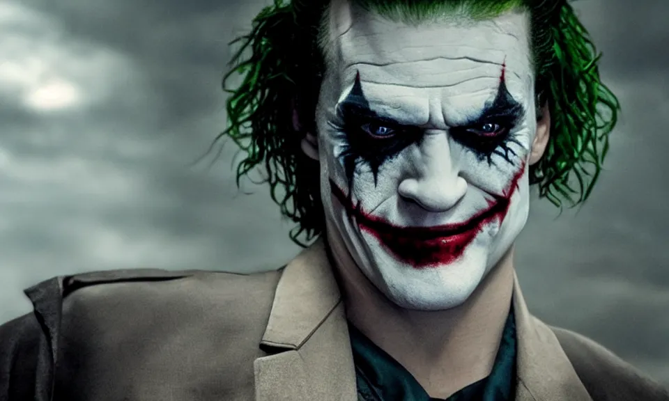 Prompt: Ominous Brendan Fraser smiling at the camera as the new joker. Cinematic shot. Movie trailer. 4k ultra hd. Portrait. Dramatic. Jail background.