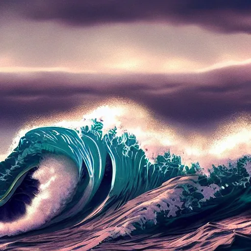 Prompt: a screaming ocean wave, realistic, cinematic, digital art, trending on artstation