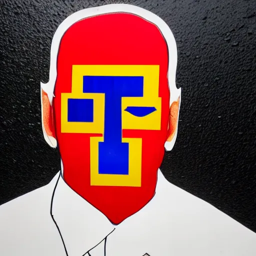 Prompt: portrait of asphalt face, joe biden, primary colors, faceted reflections, angry looking at camera, lasers shooting out of eyes, outdoor, black sky, 8 k, realistic, depth of field, highly detailed, award winning photography.