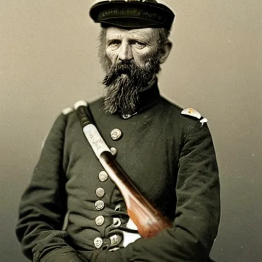 Image similar to Colorized 1878 photo of Colonel Hutic - a famous Union general who fought with a baseball bat and a scythe