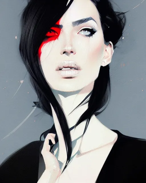 Image similar to a ultradetailed beautiful portrait panting of a stylish woman in a black dress sitting, by conrad roset, greg rutkowski and makoto shinkai trending on artstation