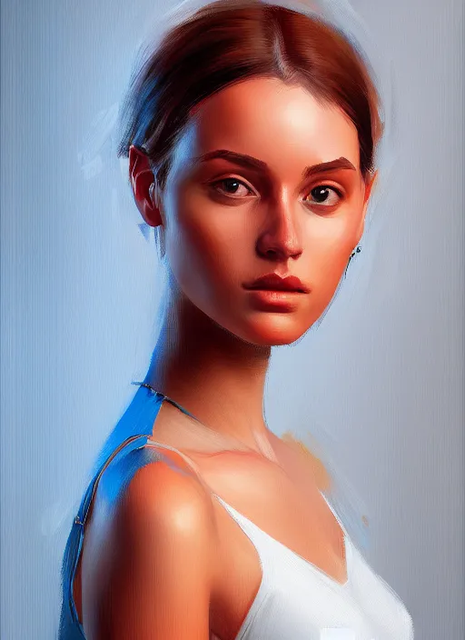 Image similar to portrait of a gorgeous young woman in the style of stefan kostic, artstation, concept art