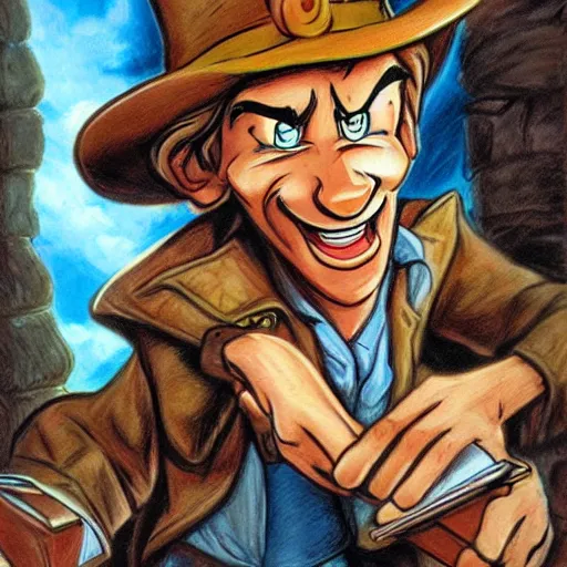 Prompt: Guybrush Threepwood, Sam and Max, Indiana Jones drawing by Steve Purcell