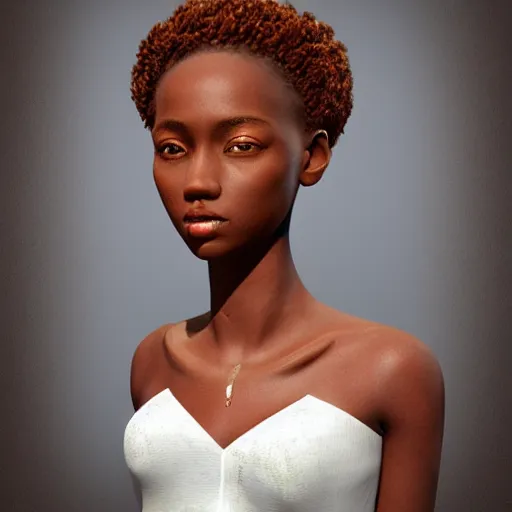 Image similar to very beautiful African girl with freckles, elegant look, tired eyes, artstation