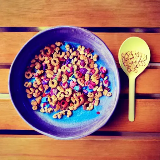 Image similar to studio lighting, photo of a cereal!! bowl!! shaped as bowie head, space oddity, healthy breakfast,