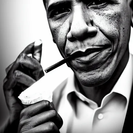 Prompt: cinematic headshot portrait of obama smoking a joint. glow diffused vibrant lighting