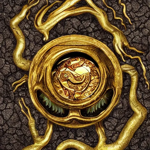 Prompt: small golden monster sprouting from a gold coin, on a stone floor, dungeons and dragons art, high quality digital art, high detail, tongues and teeth