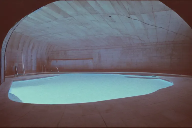 Image similar to non euclidean swimming pool tunnels, 1 9 6 0 s, color bleed, ektachrome photograph, volumetric lighting, f 8 aperture, cinematic eastman 5 3 8 4 film stanley kubrick
