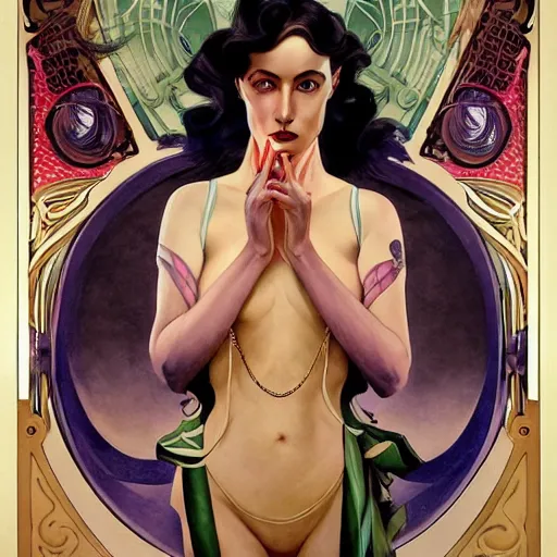 Image similar to an art nouveau, ( streamline moderne ), multi - ethnic and multi - racial portrait in the style of charlie bowater and donato giancola and virgil finlay. very large, clear, expressive, and intelligent eyes. symmetrical, centered, ultrasharp focus, dramatic lighting, photorealistic digital matte painting, intricate ultra detailed background.