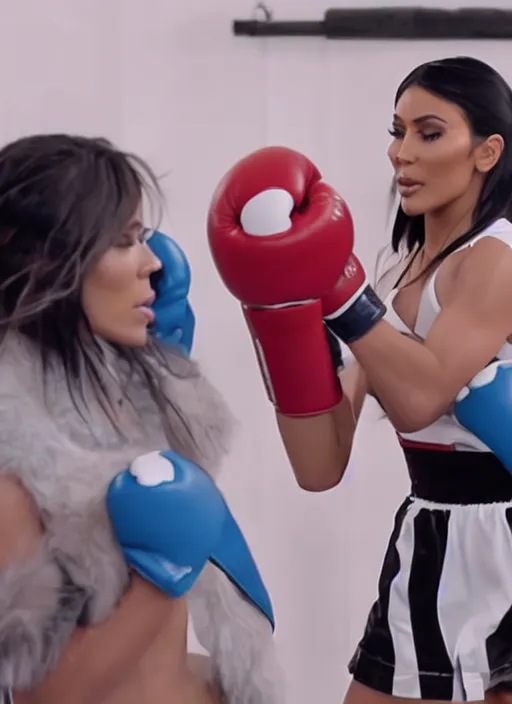 Prompt: film still of kylie Jenner boxing kim kardashian.