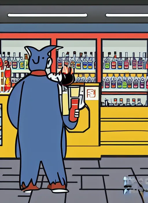 Image similar to digital art of a bat buying a beer in a convenience store, highly detailed