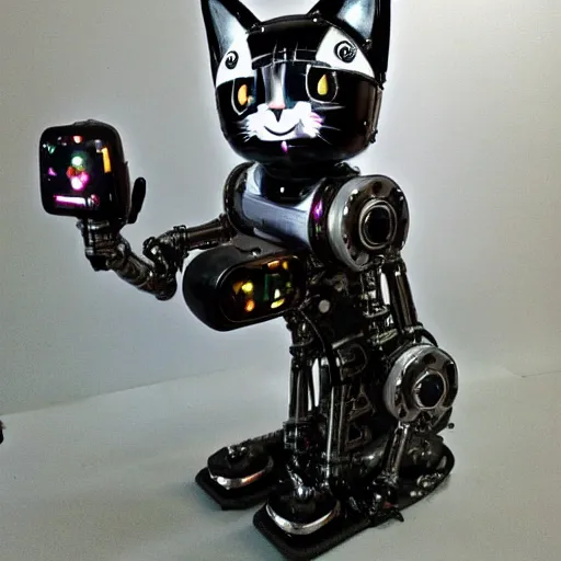 Prompt: photo of a robot cat, cybernetic modifications, robotic, mechanical