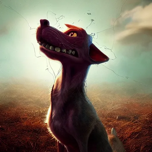 Image similar to hyperrealistic mixed media image of courage the cowardly dog, stunning 3 d render inspired art by istvan sandorfi and greg rutkowski, perfect facial symmetry, realistic, highly detailed attributes and atmosphere, dim volumetric cinematic lighting, 8 k octane extremely hyper - detailed render, post - processing, masterpiece,