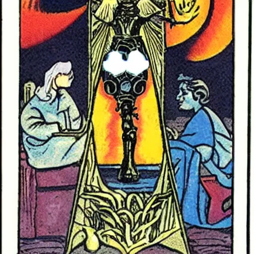 Image similar to tarot card, science fiction, magic, technology,