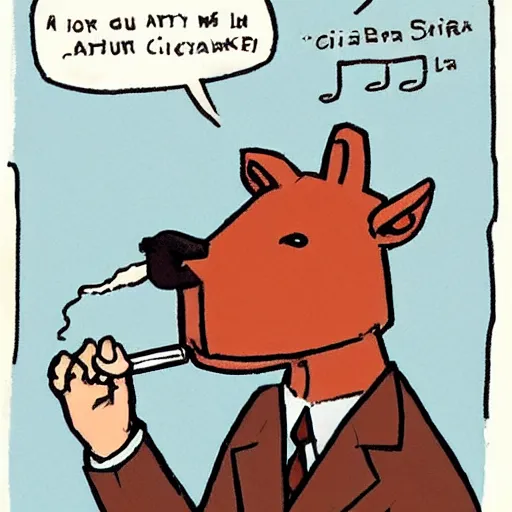 Image similar to an antropomorphic capybara wearing a suit smoking a cigar