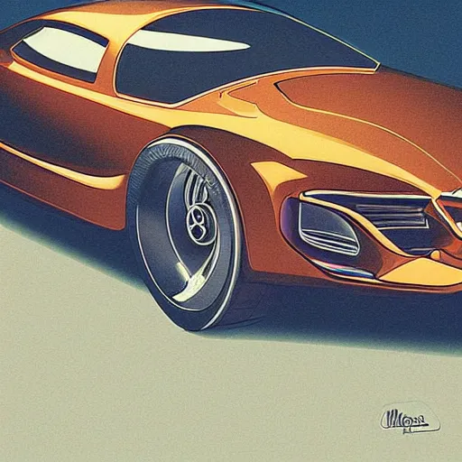 Image similar to a retro yet futuristic car from mercedes, Industrial Scifi, detailed illustration, Chiaroscuro, concept art, by Martin Grip and Moebius